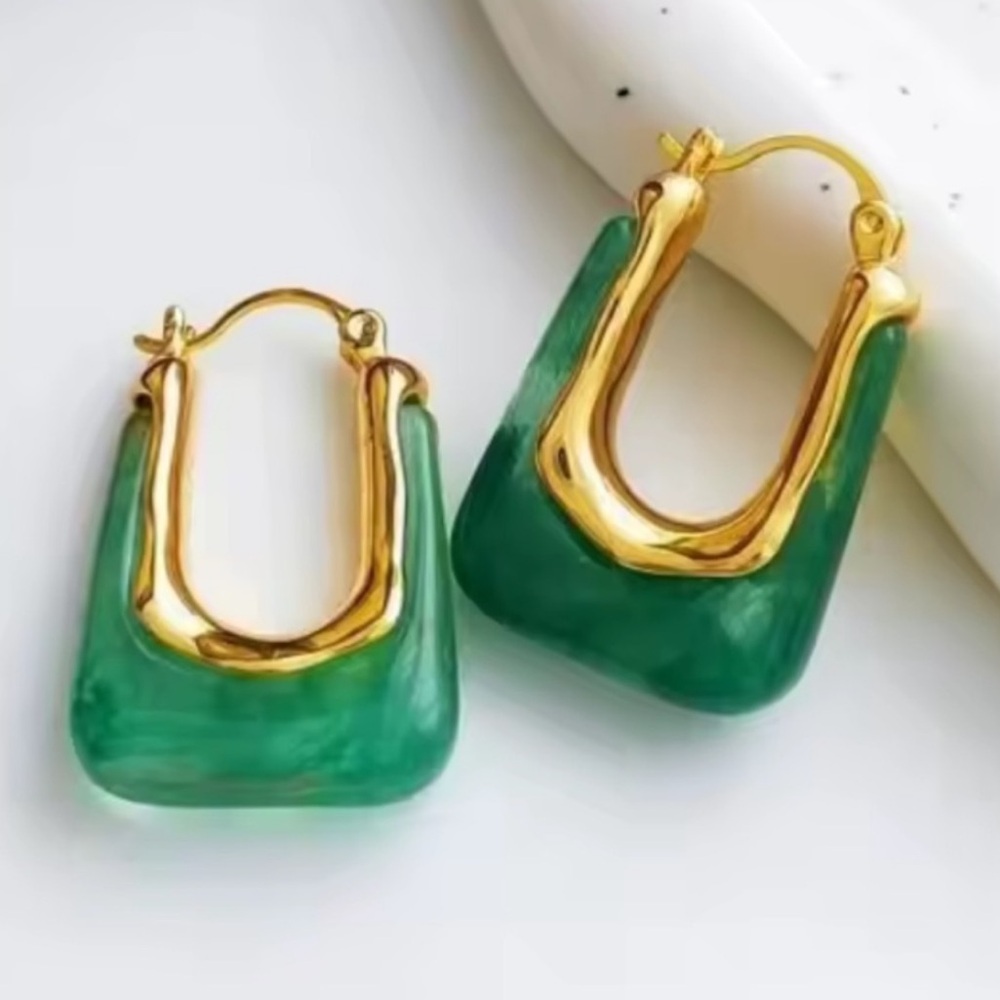 Minimalist Green Gold Earrings